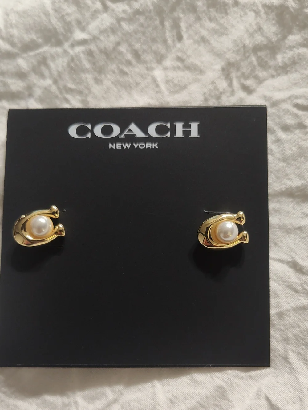 Coach Gold-Tone Pearl Center Stud Earrings - Picture 1 of 2